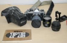 Nikon FE Film Camera with Three Lenses