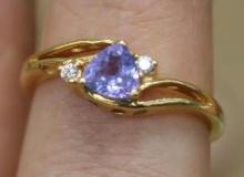 Gorgeous 14K Gold Ring with Vibrant Lavender Stone and Small Diamond Settings