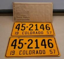 1957 Colorado License Plate Pair!