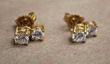 Pair of Gold Stud Earrings with Removable Dangle Piece