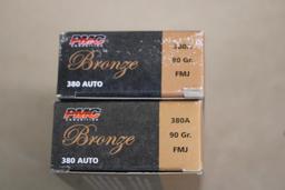 100 Rounds PMC Bronze 380 Auto FMJ Ammunition
