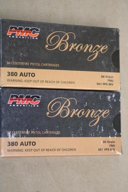 100 Rounds PMC Bronze 380 Auto FMJ Ammunition