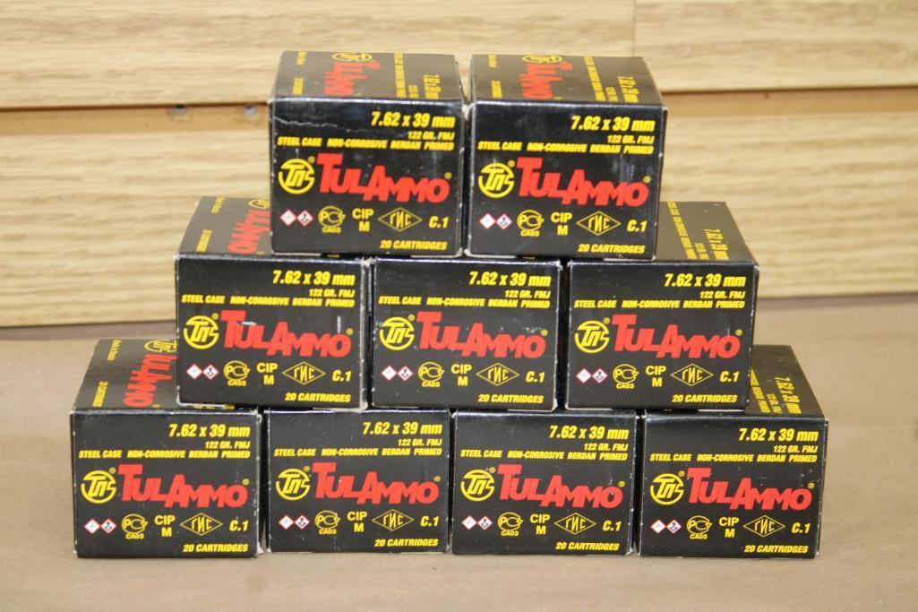 Nine Boxes of 20 Rounds TulAmmo 7.62 x 39mm Ammunition