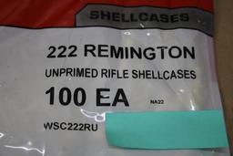 Two Packs of 100 Winchester 222 Remington Unprimed Brass Shellcasings