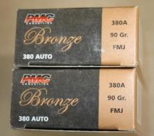 100 Rounds PMC Bronze 380 Auto FMJ Ammunition
