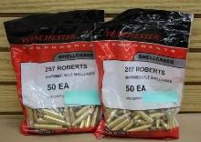 100 Pieces Winchester 257 Roberts New Unprimed Brass Shellcasings