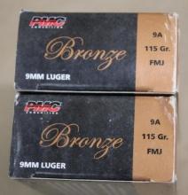 100 Rounds PMC Bronze 9mm Luger Ammunition