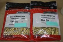 Two Packs of 100 Winchester 222 Remington Unprimed Brass Shellcasings