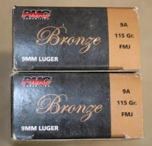 100 Rounds PMC Bronze 9mm Luger Ammunition