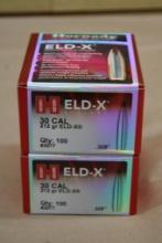 Two New Packs of 100 Hornady Eld-X 30 Cal Bullets for Reloading