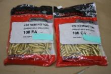 Two Packs of 100 Winchester 222 Remington Unprimed Brass Shellcasings