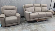 Tan Leather Power Sofa and Recliner