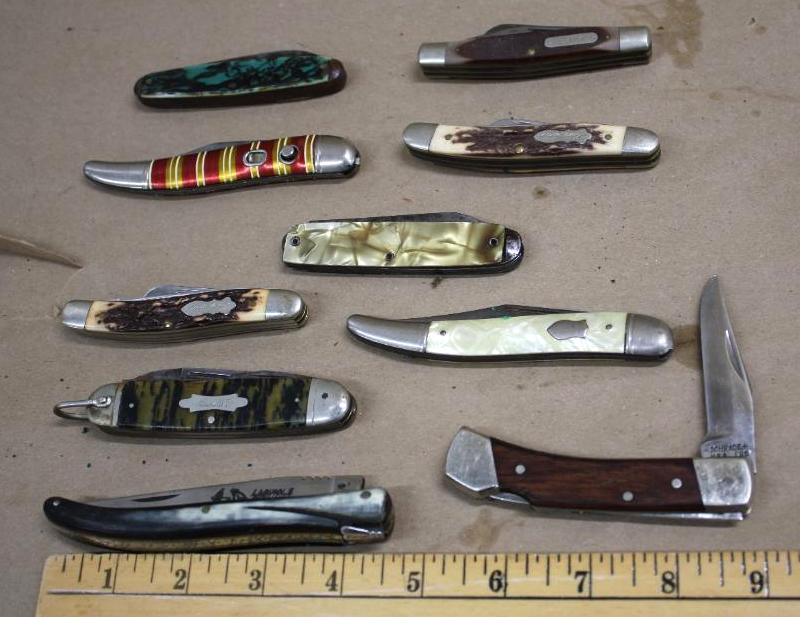 10 Mixed Folding Knives including Several Schrade Knives