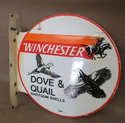 Winchester Dove and Quail Shotgun Shells Porcelain Flanged Advertising Sign