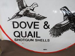 Winchester Dove and Quail Shotgun Shells Porcelain Flanged Advertising Sign