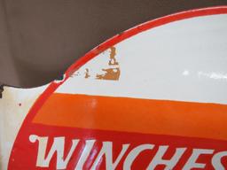 Winchester Dove and Quail Shotgun Shells Porcelain Flanged Advertising Sign