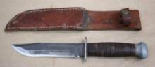 PAL RH-36 Darkened Steel Blade Fight Knife with Smooth Leather Sheath