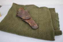 US Military Wool Blanket with Leather Sheath