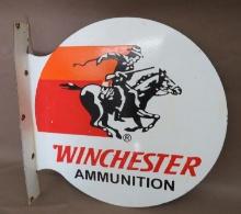 Winchester Ammunition Porcelain Flanged Advertising Sign