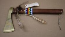 Native American Brass and Wood Beaded Hatchet