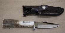 Excellent Silver Stag Custom Fixed Blade with Leather Sheath