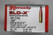 Box of 100 Hornady Eld-X 30 Caliber Bullets for Reloading