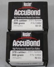 Two Boxes of 50 Nosler 375 Caliber Bullets for Reloading