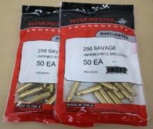 Two Packs of 50 Winchester 250 Savage New Brass