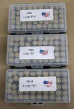 150 Rounds Commercially Reloaded 9mm FMJ Ammunition in Cases