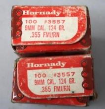 Two Open Boxes Hornady 9mm 124 Grain FMJ RN Bullets for Reloading