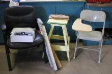 Metal Folding Writing Chair, Wood Stool, Mixed Lights, and More