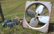 Large Steel Vent Fan, Steel Cable, and Wire Rolls