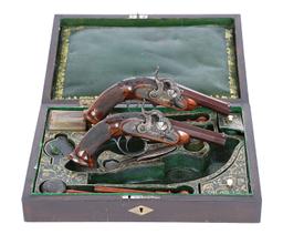 Superb Cased Pair of Diminutive Bavarian Percussion Pocket Pistols by Johan Adam Kuchenreuter