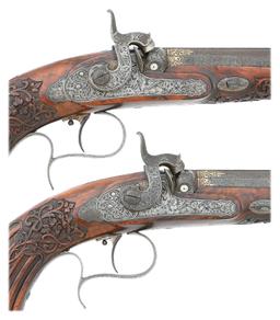 Wonderful Pair of Ornate Austrian Percussion Target Pistols by Johann Springer