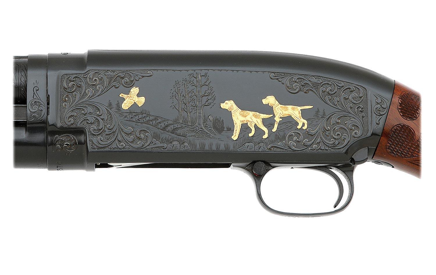 Custom Engraved and Gold Inlaid Winchester Model 12 Pigeon Grade Shotgun