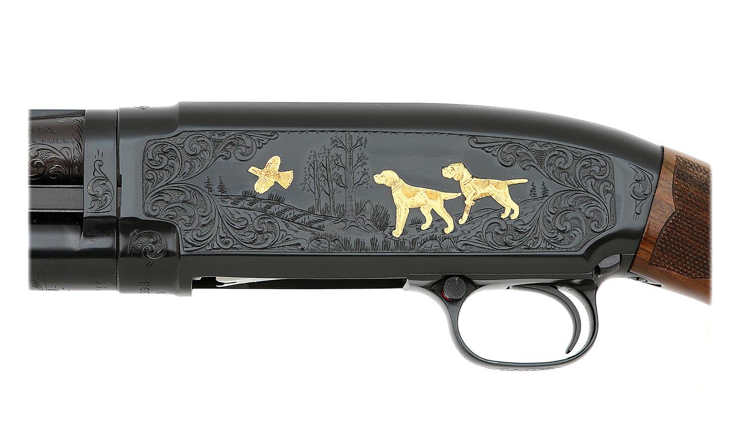 Custom Engraved and Gold Inlaid Winchester Model 12 Pigeon Grade Shotgun
