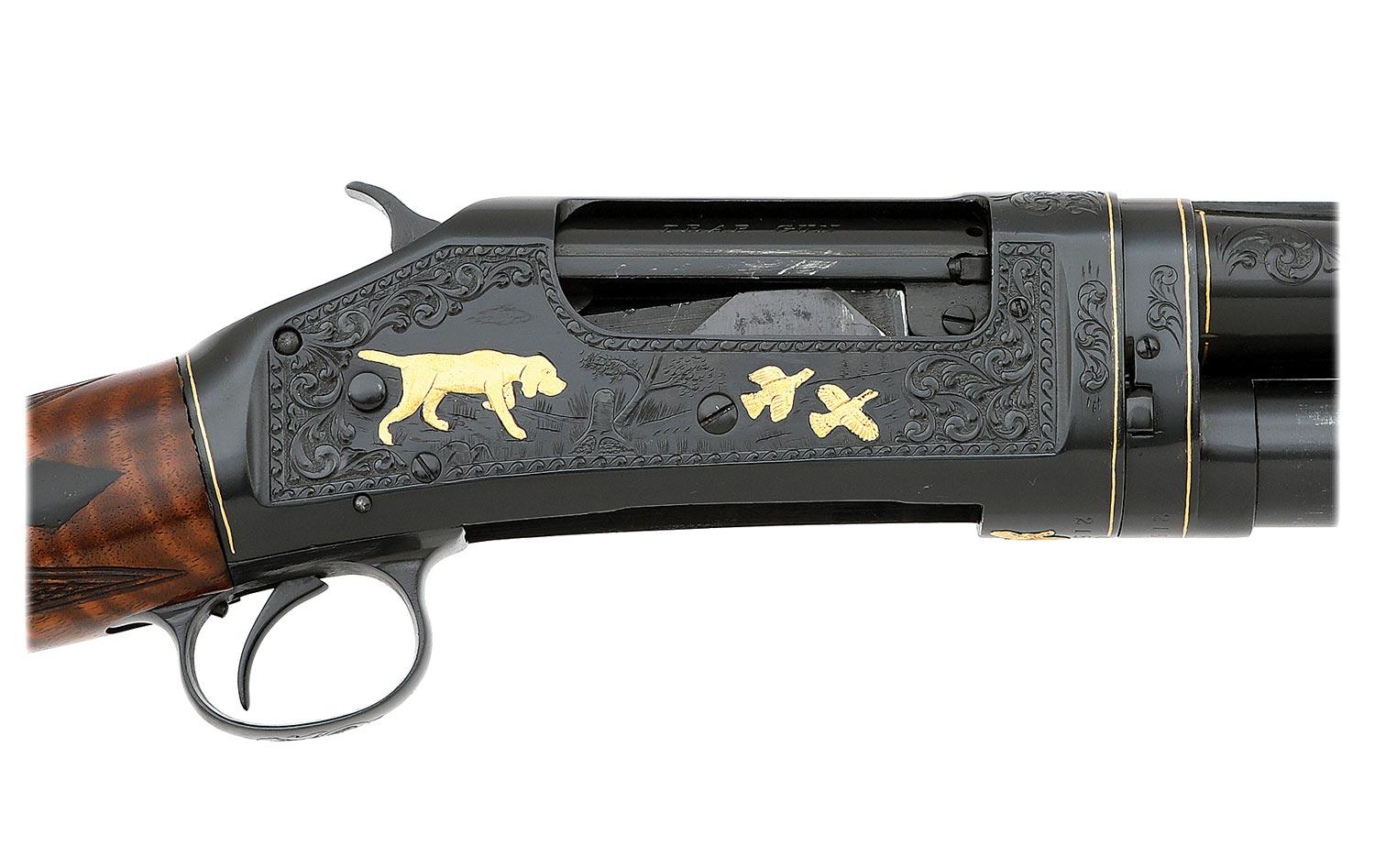 Custom Engraved and Gold Inlaid Winchester Model 1897 Black Diamond Trap Shotgun