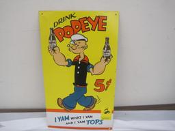 Stamped Metal Popeye Soda Sign