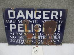 PORCELAIN DANGER HIGH VOLTAGE SIGN