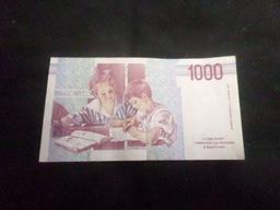 1990 Italy 1000 Lire one thousand lira Italian note