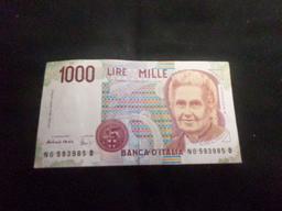 1990 Italy 1000 Lire one thousand lira Italian note