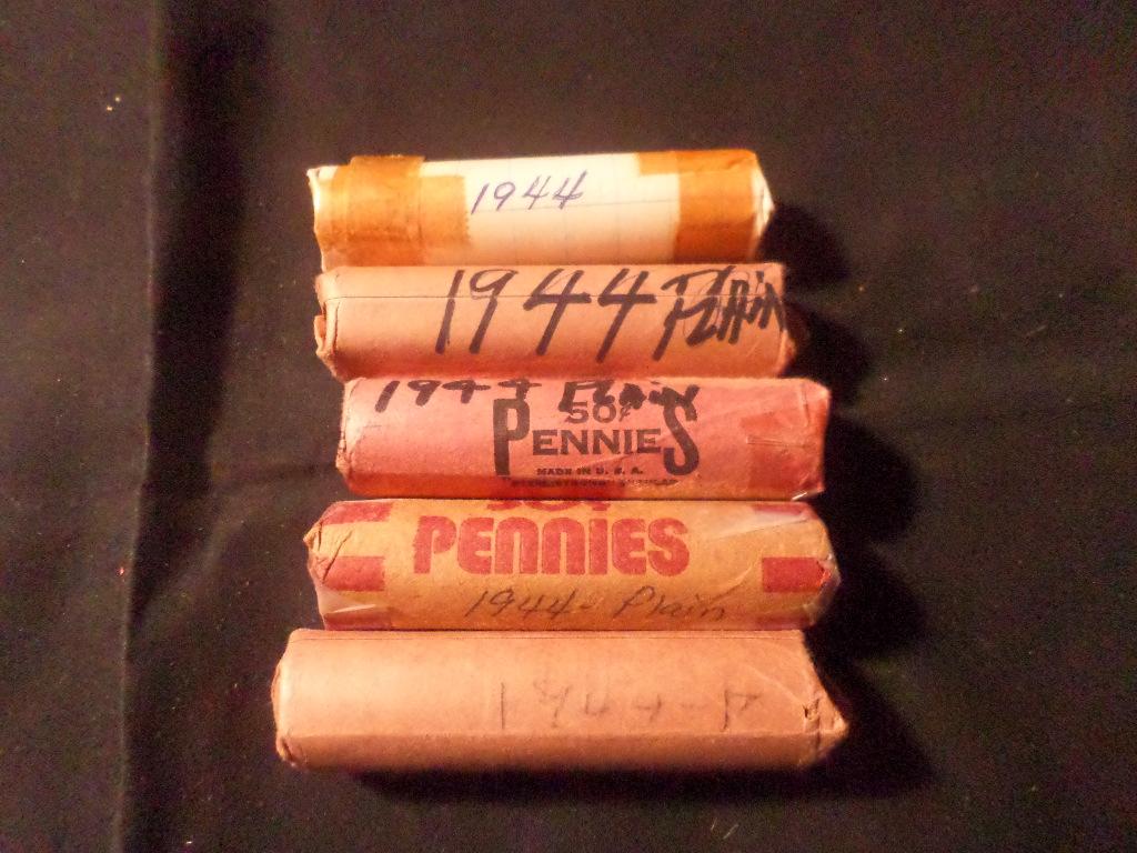 5 ROLLS  OF 1944 WHEAT PENNIES