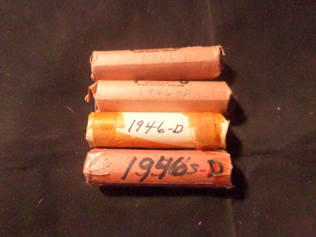 4 ROLLS OF 1946 D WHEAT PENNIES