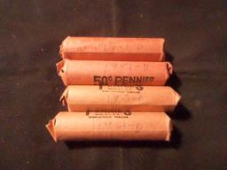 4 ROLLS  OF 1951 D WHEAT PENNIES