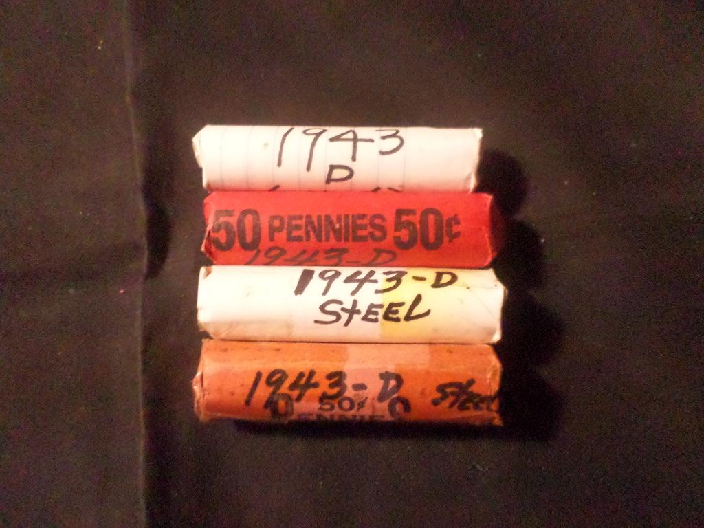 4 ROLLS  OF 1943 D WHEAT PENNIES