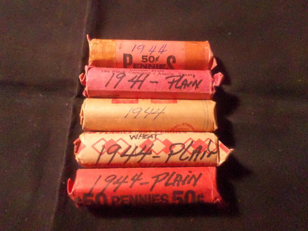 5 ROLLS  OF 1944 WHEAT PENNIES