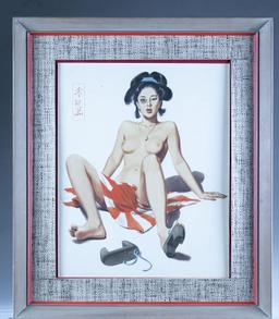 WWII attr. Ward Brackett watercolor pinup girl