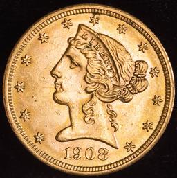 1908 $5 GOLD LIBERTY HALF EAGLE COIN GEM BU UNC MS++++ COIN!!!