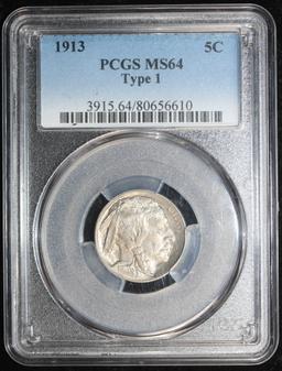 1913 BUFFALO NICKEL COIN TYPE 1 PCGS MS64