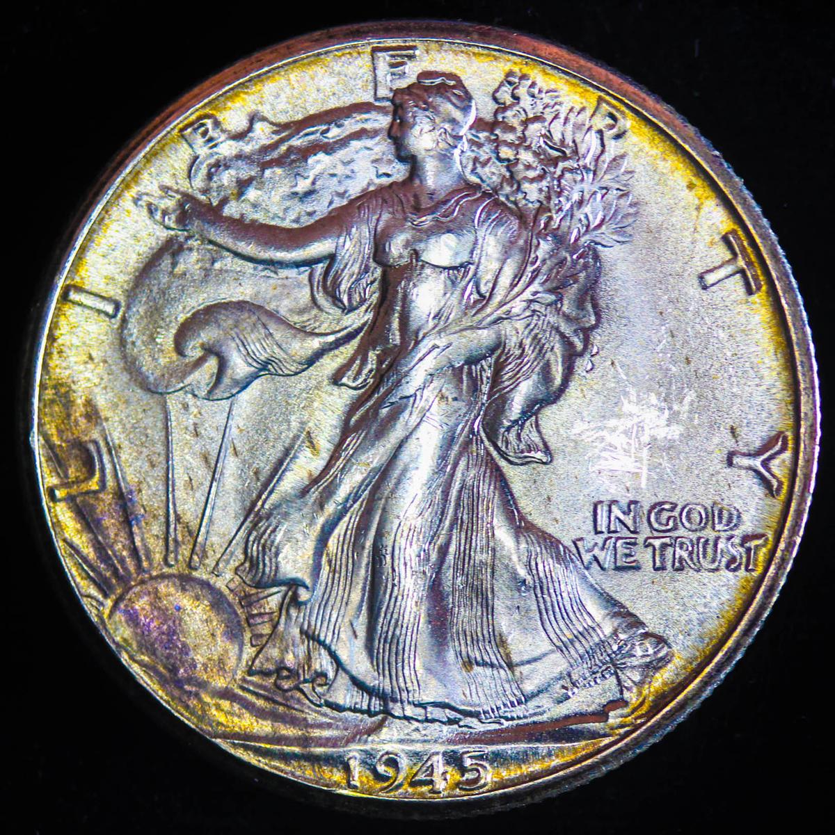 1945 D WALKING SILVER LIBERTY HALF DOLLAR GEM BU UNC MS+++ COIN!!!